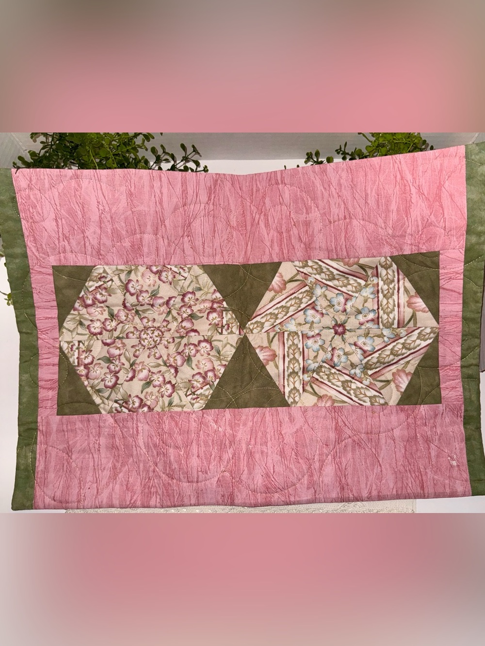 Quilted handmade Table topper Floral Pink Patchwork Quilt